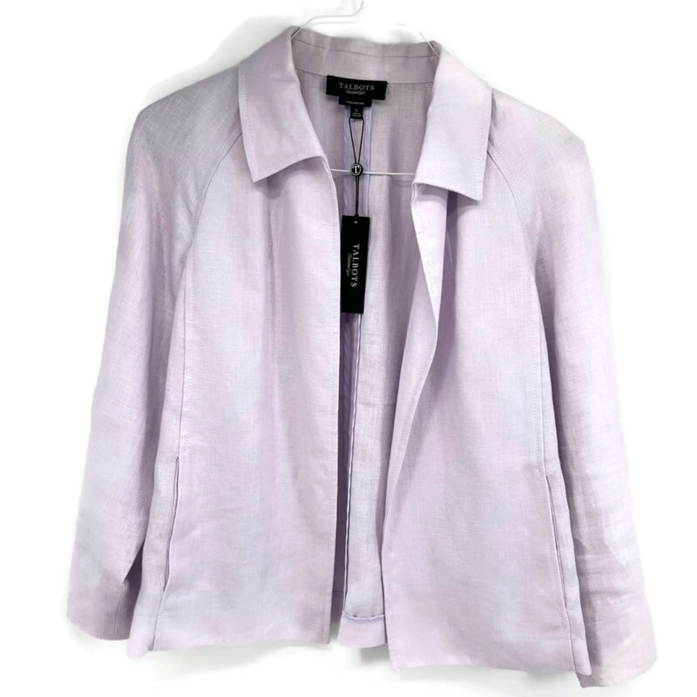 Talbots Pure Irish Linen Blazer Jacket Coat Open Front Lavender Purple Womens L